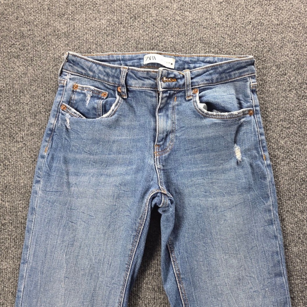 Zara The Skinny Jeans Womens‎ 6 Medium Wash Distressed Frayed Stepped Hem Blue - Picture 3 of 12